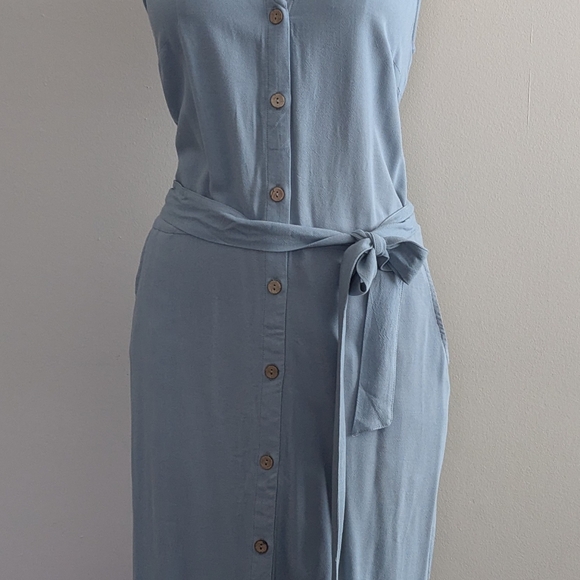 90's Style Blue Sleeveless V-Neckline Button down Maxi Dress with Pockets - NWOT - Picture 5 of 10